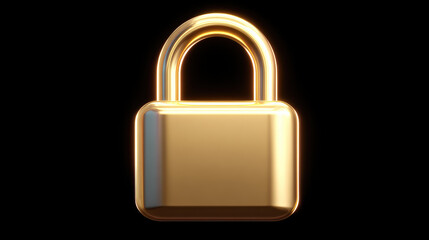 Fototapeta premium Golden padlock shining with glowing effect on black background