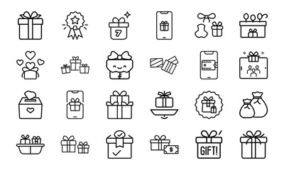 Minimal Line Art Gift and Present Icons – Holiday, Birthday, and Celebration Themed Icon Set for Digital Use