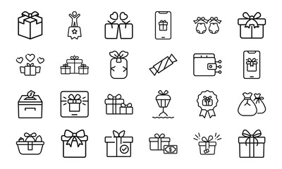 Minimal Line Art Gift and Present Icons – Holiday, Birthday, and Celebration Themed Icon Set for Digital Use