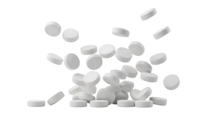 Falling White Pills Illustration On Transparent Background Medical Concept 3D