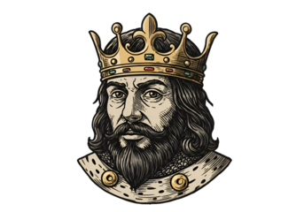 Detailed Illustration Of King With Golden Crown Medieval Royal Portrait