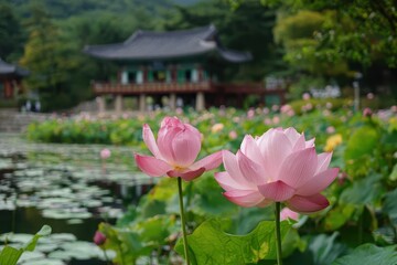 Lotus bloom at Bomunjeong Pond Gyeongju South Korea