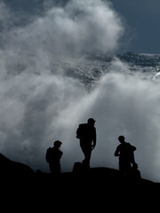Mountaineers hiking on mount kilimanjaro in tanzania.