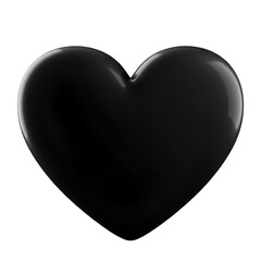 Glossy Black Heart Shape Isolated on Transparent Background 3D Illustration