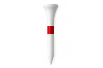 Vector graphic depicting white golf tee with bold red central stripe, positioned against transparent backdrop for sports-related design purposes