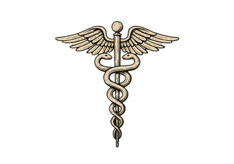 Gold Caduceus Illustration On A Black Isolated Transparent Background