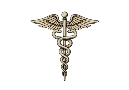 Gold Caduceus Illustration On A Black Isolated Transparent Background