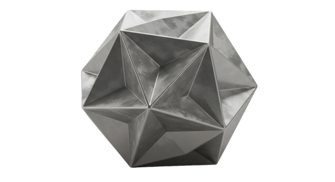 Geometric Metallic Crystal 3D Illustration Isolated on Transparent Background