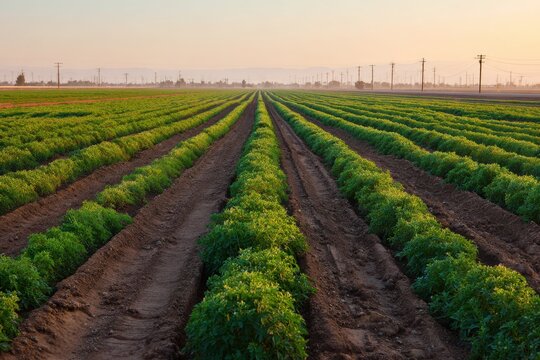 Verdant agricultural fields in Calexico beside Interstate 8 at the California Mexico border