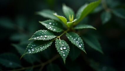 High Definition Close Up of Dewy Green Foliage