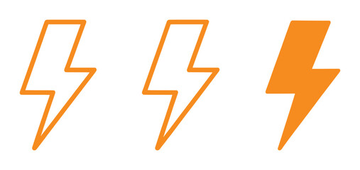 Orange lightning bolt symbols outline filled energy power