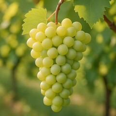 Bunch of ripe grapes hanging on vine with leaves in vineyard summer harvest