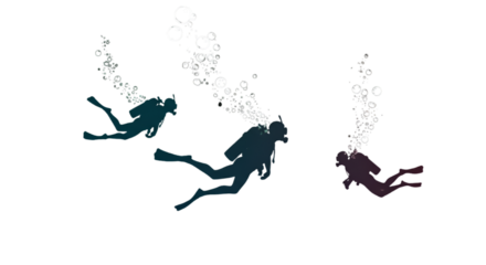 Diver Silhouette Underwater Illustration With Bubbles On Black Transparent Background