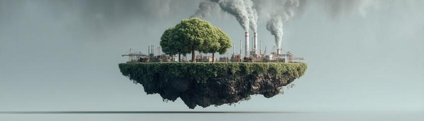 Ecological dystopia floating island industrializes amidst a climate crisis future