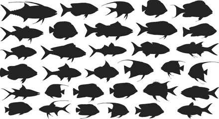 Diverse Fish Silhouettes On Transparent Background An Isolated Illustration