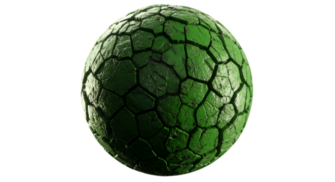 Green Cracked Sphere Textured 3D Render Isolated on Black Background - Powered by Adobe