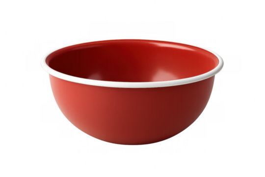 Classic red and white empty bowl isolated on transparent background, perfect for showcasing food or other products