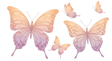Elegant PNG Illustration of Pink Butterflies With Soft Gradient Wings on Black