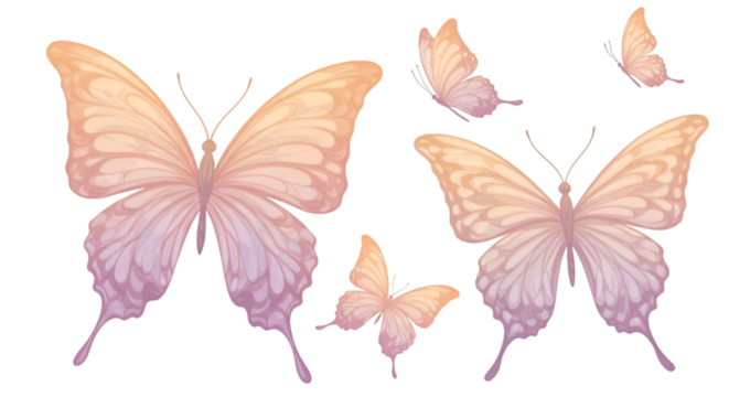 Elegant PNG Illustration of Pink Butterflies With Soft Gradient Wings on Black