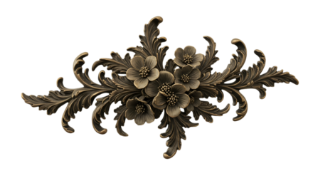 Detailed Floral Bronze Ornament on a Transparent Background Illustration