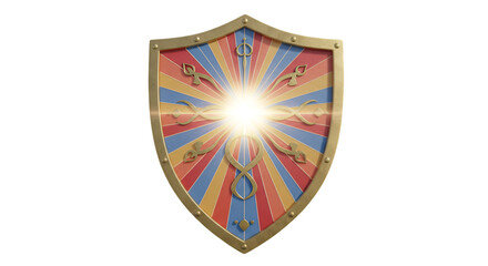 Golden Shield Illustration On Transparent Background With Sunburst Rays And Abstract Ornaments