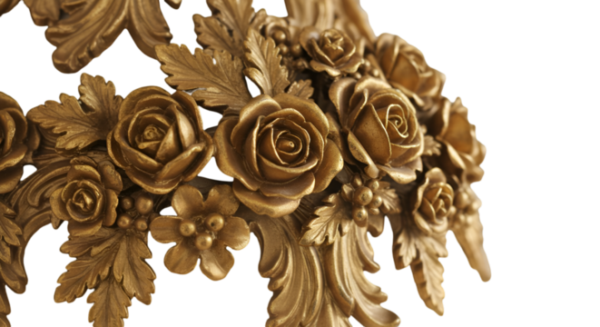 Golden Floral Ornament Illustration On Transparent Background