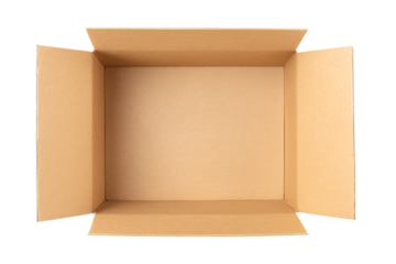 a open cardboard box with a white background