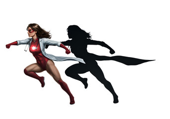 Obraz premium Dynamic Superhero Doctor Illustration Running in Red and White Outfit