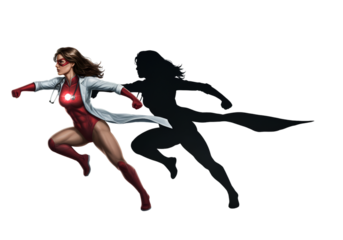 Dynamic Superhero Doctor Illustration Running in Red and White Outfit