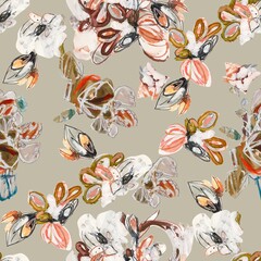 Abstract watercolor flower creative allover seamless floral pattern design new expert concept textile design digital creators art design repeat pattern fabric print grey out colour background stock 