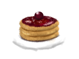 Illustration of pancakes with jam on top, Pancakes for breakfast, Breakfast, morning meal