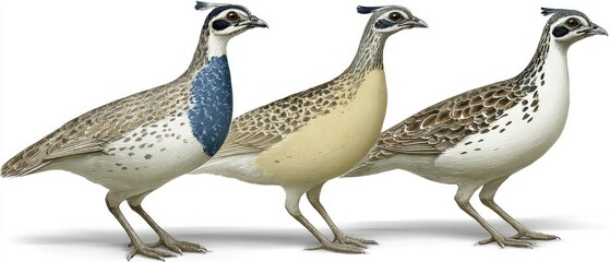 Obraz premium Three birds with varied plumage, showcasing different color variations