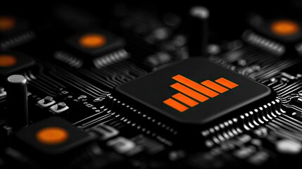 Close-up of circuit board with orange graphic