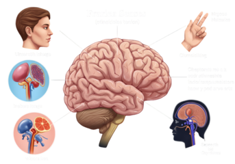 Human Brain Anatomy Illustration Showing Senses with Transparent Background