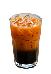Iced Thai Tea in Glass Drink with Ice Cubes as a Photo on Black Background