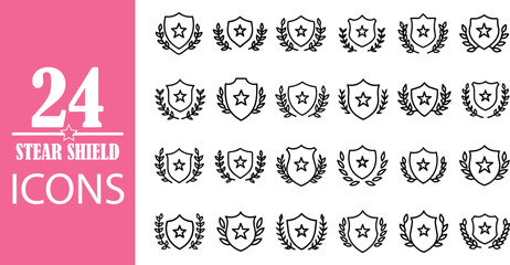 Collection of 24 Unique Star Shield Icons for Cross-Stitch Patterns