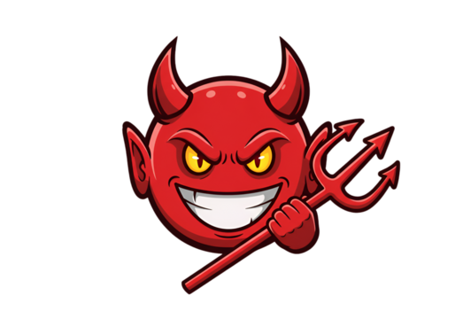 Evil Cartoon Devil Illustration With Trident On Transparent Background