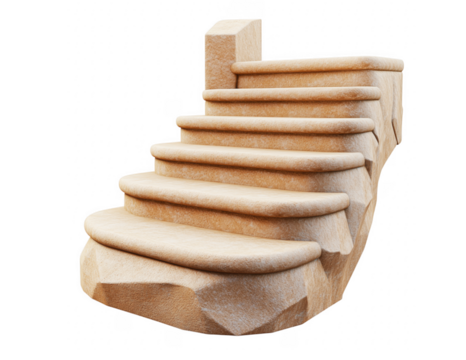 Detailed 3d render of a sandstone stone staircase isolated against a transparent background