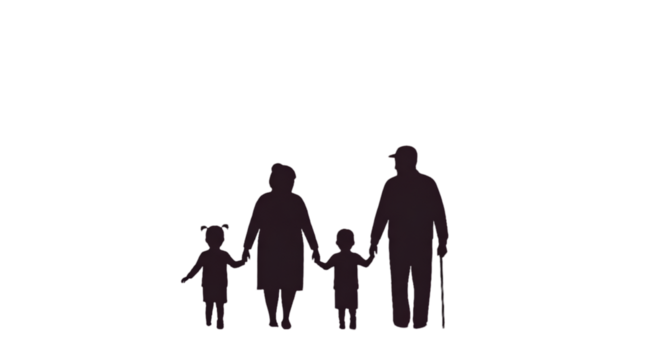 Family Silhouette Illustration On Transparent Background Holding Hands - Powered by Adobe