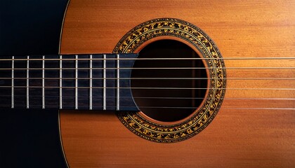 Obraz premium Close-up of acoustic guitar top