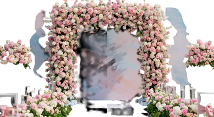 Floral Wedding Arch Illustration with Pink Roses and White Blossoms Isolated