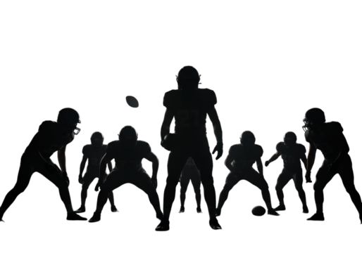 Football Players Silhouette Action Against Black Background Illustration