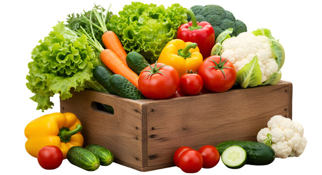 Fresh Vegetables Illustration on Wooden Crate Isolated on Transparent Background