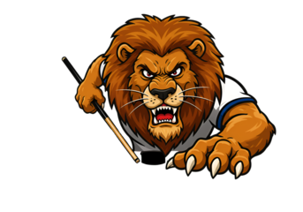 Furious Lion Mascot Illustration with Cue and Transparent Background