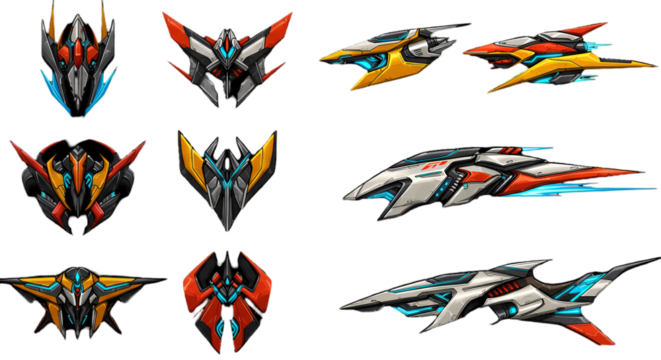 Futuristic Pixel Spaceship Illustration Isolated on Black Background Digital Design