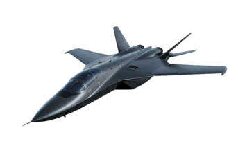 Futuristic Stealth Fighter Jet in Metallic Grey with Transparent Background