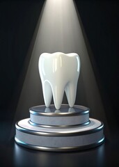 Shining White Tooth Exemplifying Perfect Oral Hygiene and Dental Care Under Dramatic Spotlight Lighting