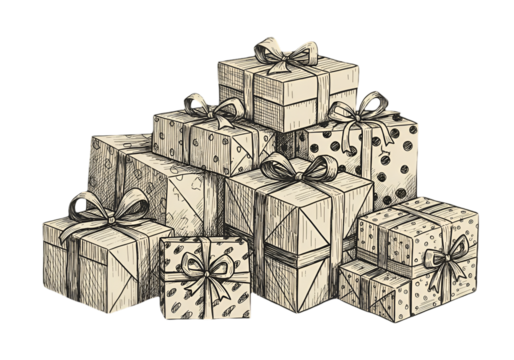 Illustration Of Stacked Presents Wrapped With Ribbons For Christmas Holiday