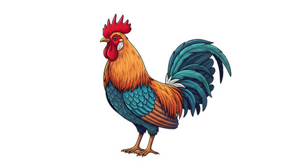 Fototapeta premium Rooster standing alone on white background with farm animal features