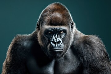 Obraz premium Strong gorilla with dark fur and intense gaze